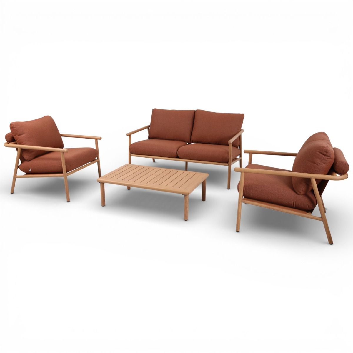 Vanamo sohvasetti terracotan värisillä pehmusteilla terassille