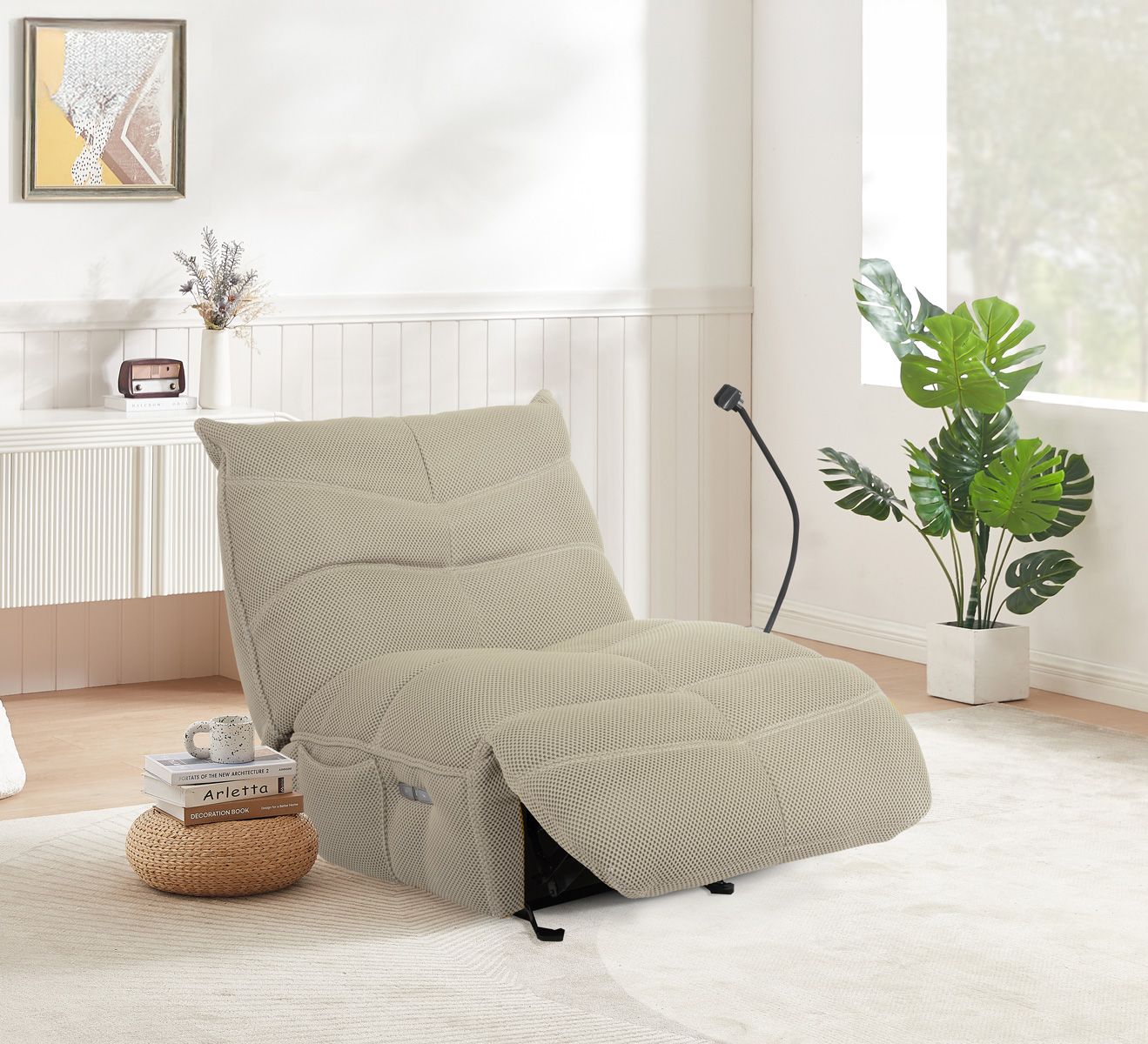 Vegas löhötuoli beige kangasverhoilu ja sähköinen mekanismi