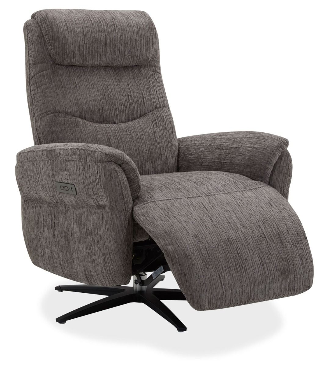 Sähkötoiminen tv-tuoli harmaalla kangasverhoilulla. 2-moottorinen sekä USB-latausmahdollisuus.