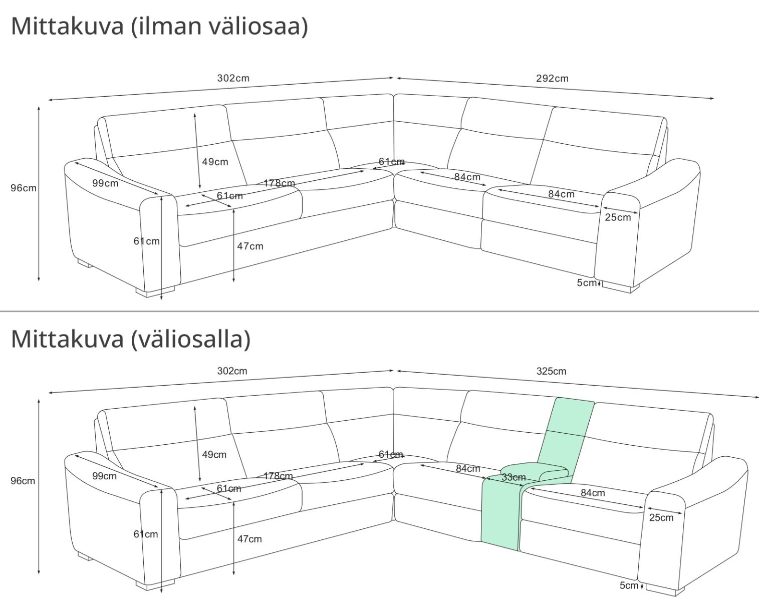 Viking vuodekulmasohva mekanismilla, taupe