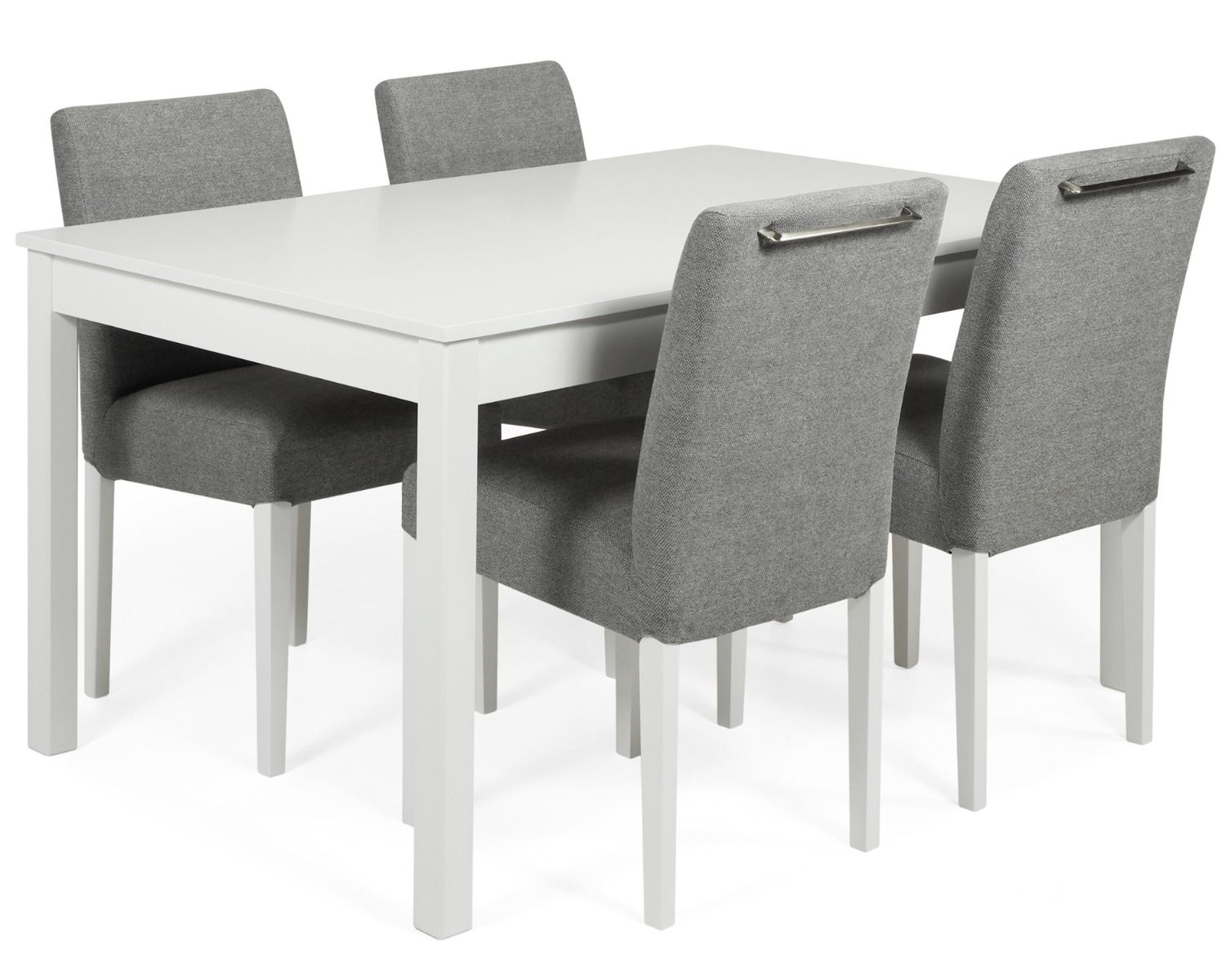 Vilja ruokaryhmä neljällä verhoillulla harmaalla tuolilla