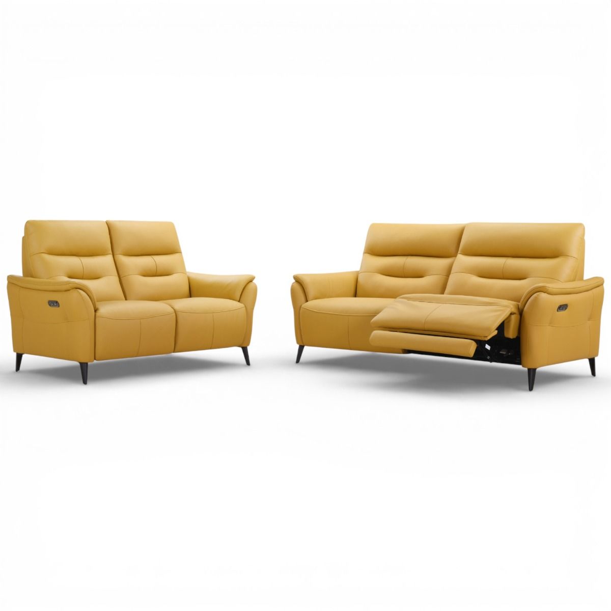 Bianca nahkasohva sähkömekanismeilla, keltainen nahka