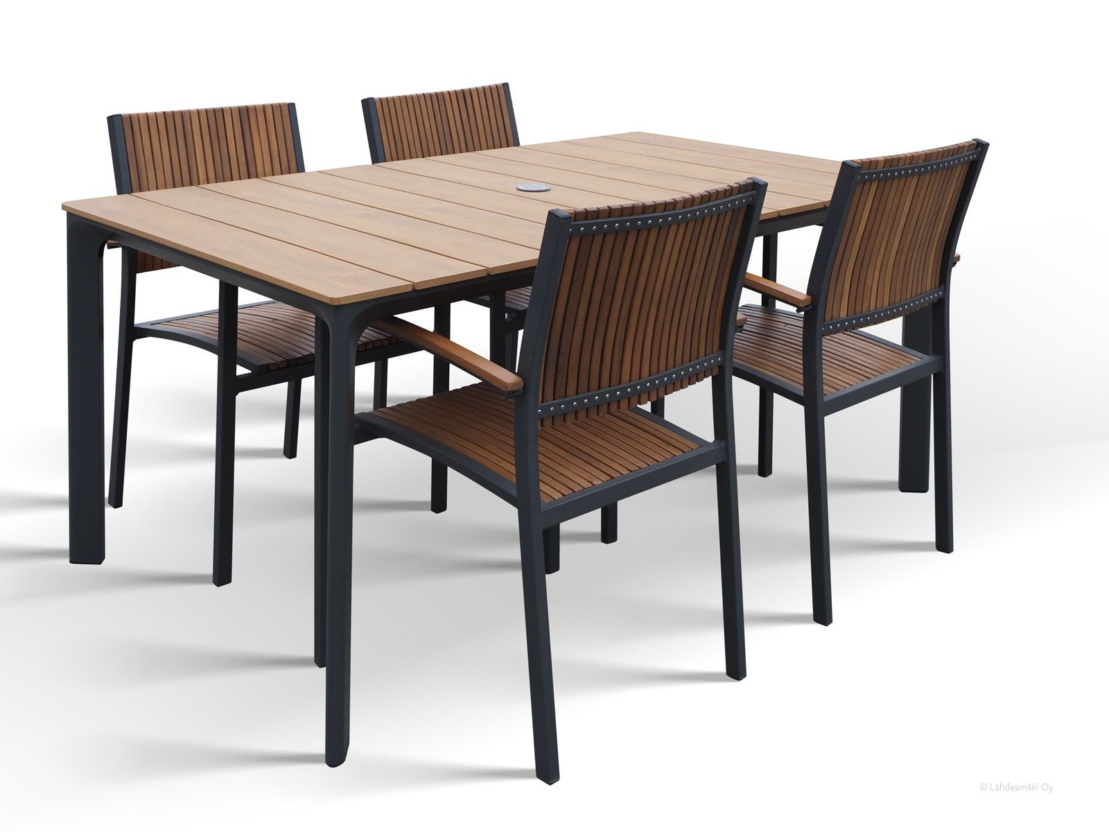 West terassipöytä ja 4kpl Andorra tuoleja puunvärillä