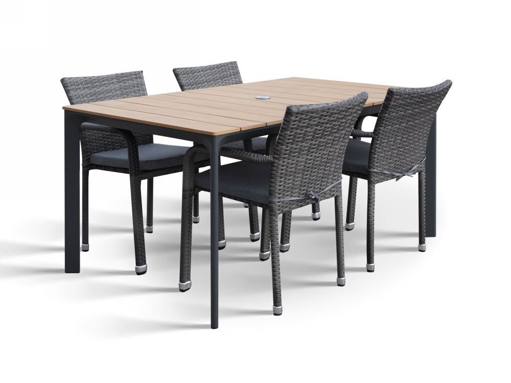 West terassipöytä + 4 Apollo tuolia, eri värejä