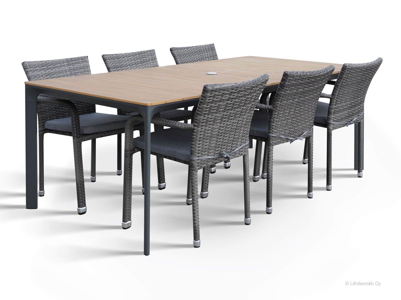 West terassipöytä kuudelle polyrottinkisilla Apollo-tuoleilla