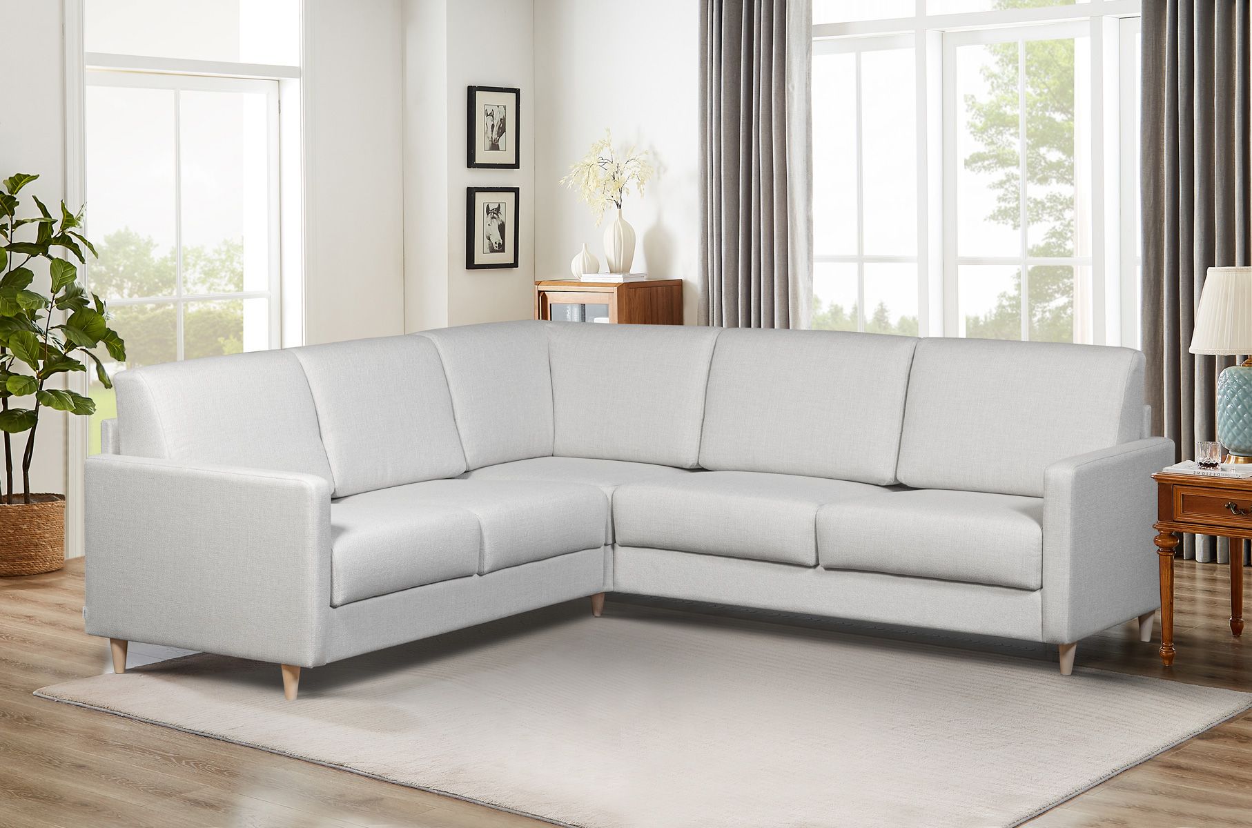 Wilhelm kulmasohva vaalea, jossa on vuodemekanismi