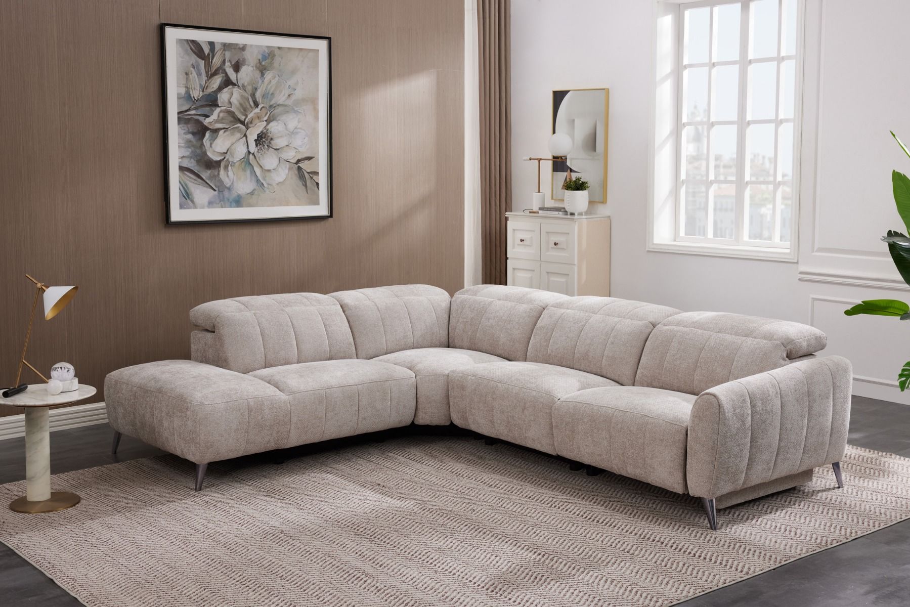 Zara avokulmasohva taupen värinen sähkömekanismilla