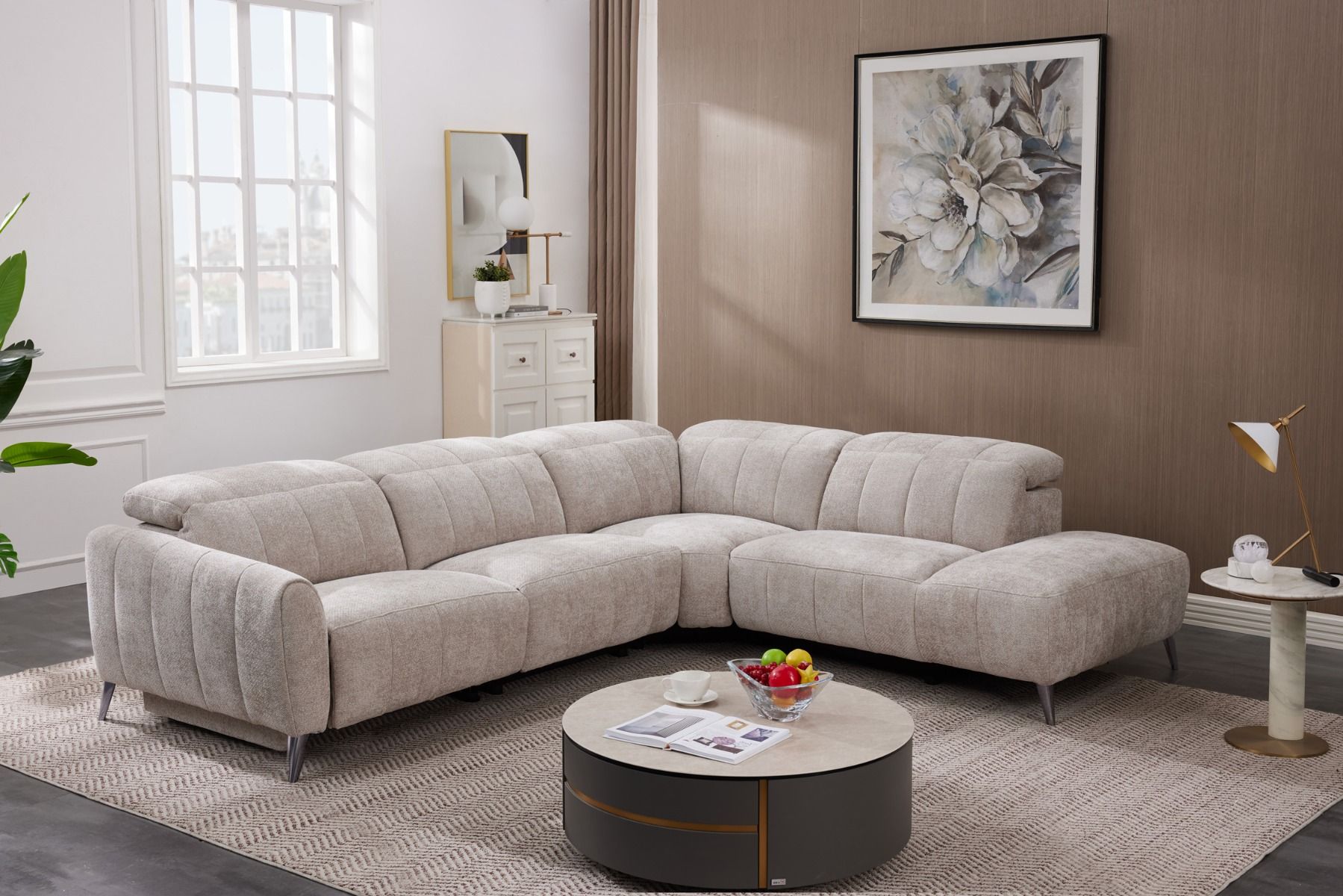 Zara avokulmasohva vaalea mekanismilla tyylikäs