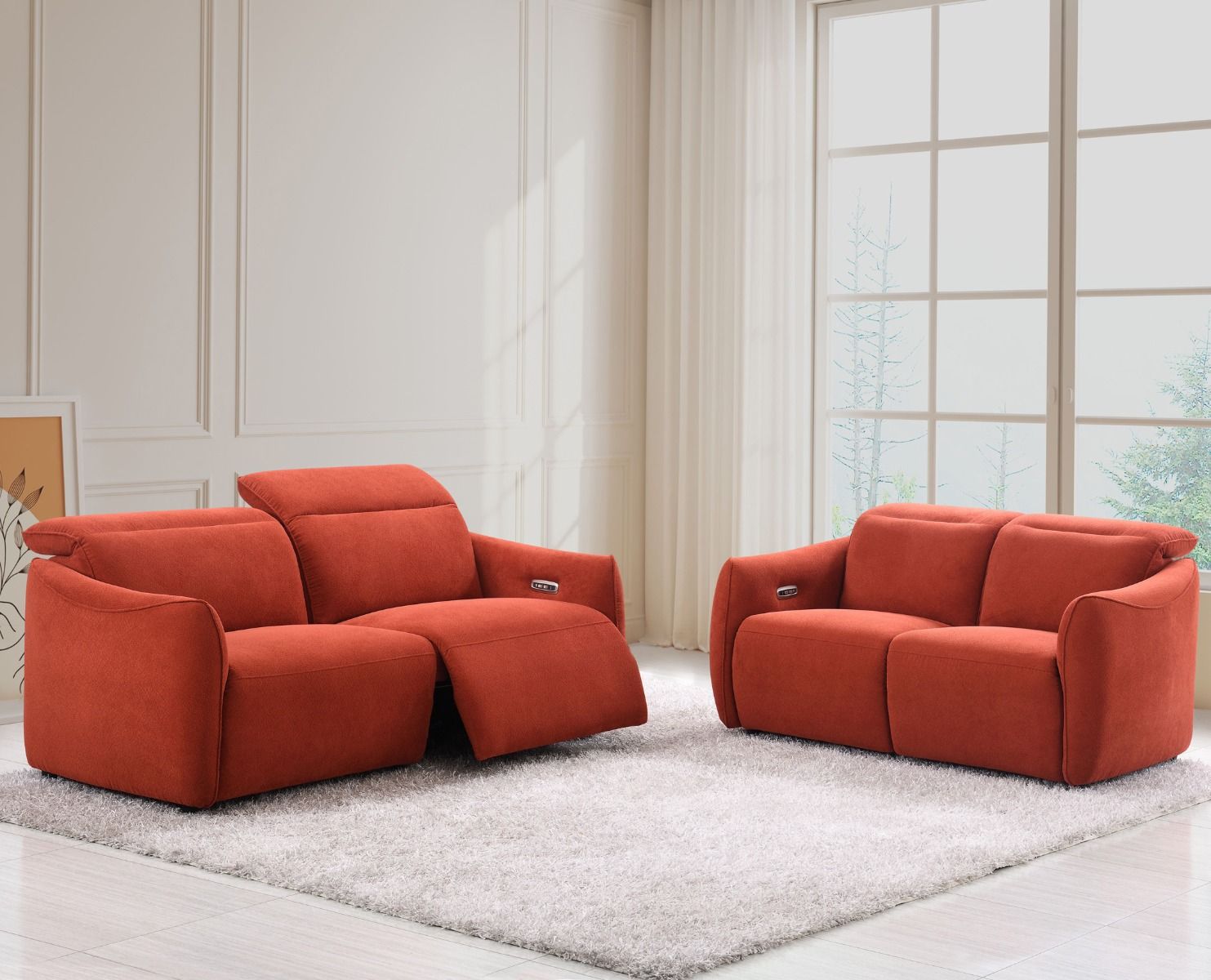Oranssin punainen sohvakalusto sähkömekanismeilla