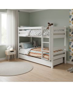 Valkoinen 80x200 kerrossänky Nukkumatti, jossa on myös sängyn aluslaatikko