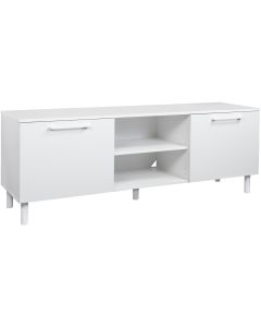 Valkoinen Solo TV-taso 165cm, jossa on valkoiset korkeat jalat