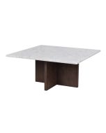 Rowico Brooksville kahvipöytä 90x90cm, vaalea marmori/ruskea tammi