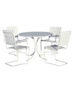 Retrohenkinen valkoinen Hugo pöytä + 4 tuolia