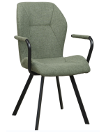 Vihreän värinen Lana ruokapöydän tuoli pehmustetulla istuin- ja selkänojalla, metalliset jalat. Valittavissa käsinojilla tai ilman.