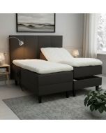 Kotimainen Unico Lumo moottorisänky 160x200cm, erillisillä rungoilla, harmaalla verhoilukankaalla sekä erillisillä valkoisilla petauspatjoilla.