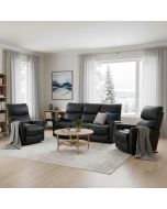 Musat nahkaverhoiltu La-Z-Boy Rowan mekanismisohvakalusto kuvattu olohuoneessa