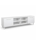 Solo TV-taso valkoisena ja valkoiset jalat sekä vetimet