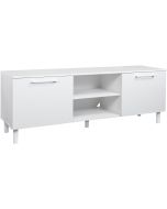 Valkoinen Solo TV-taso 165cm, jossa on valkoiset korkeat jalat