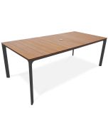Nonwood kantinen puutarhapöytä 100x208cm harmaalla alumiinirungolla. Kannessa reikä aurinkovarjolle.