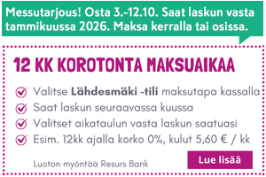 12 kk korotonta maksuaikaa huonekaluille