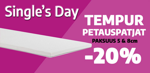 Tempur petauspatjat -20% Single's Day kampanjassa